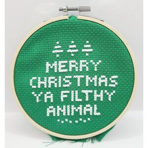 Merry Christmas Ya Filthy Animal Cross Stitch Cruel Wall Art Decor Handmade